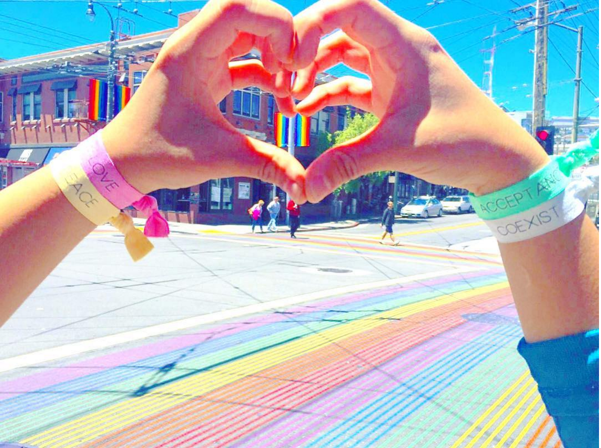 Feeling the love and honoring the new rainbow painted sidewalk at the Castro