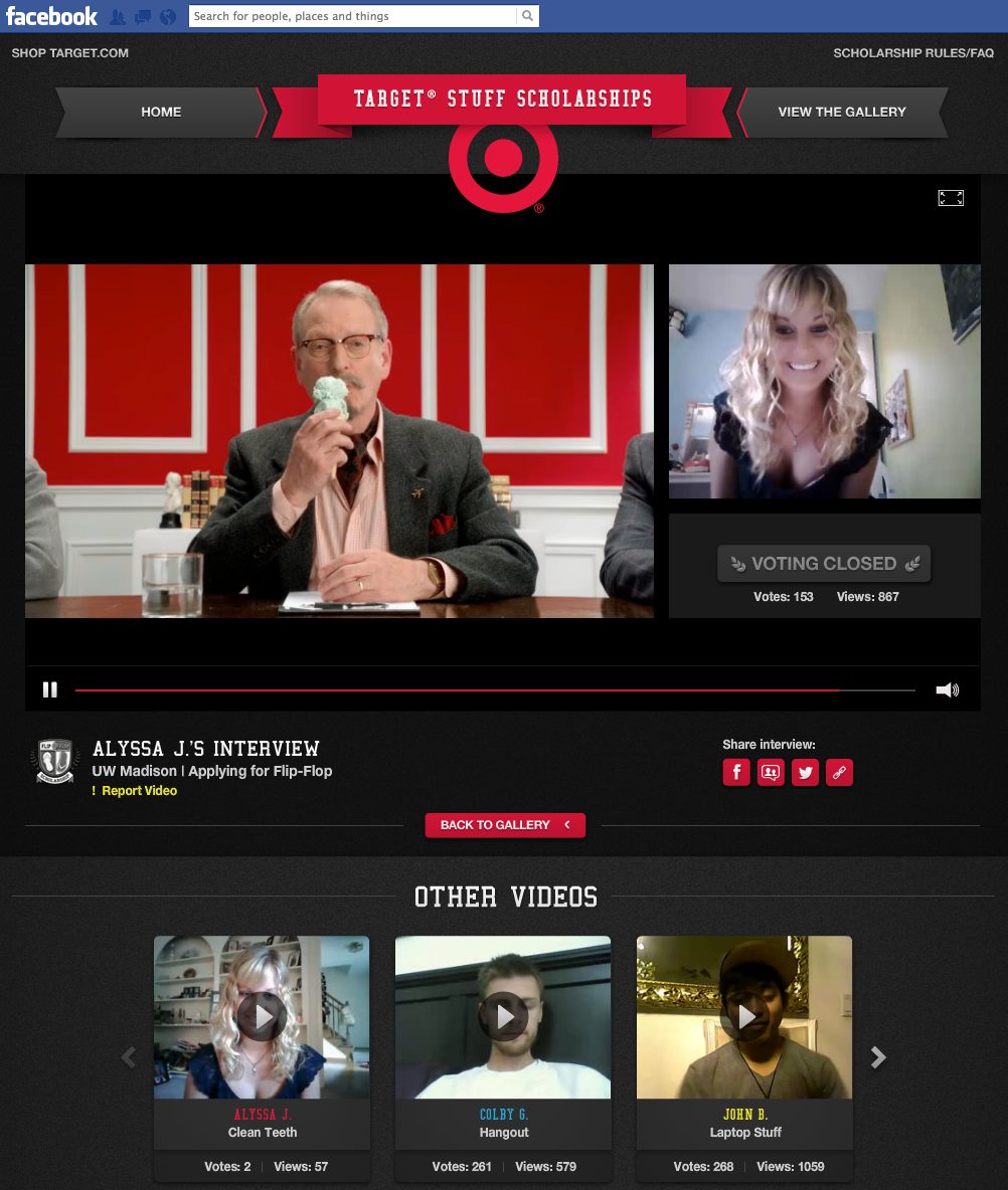 The Applicant Page. Users watch application videos and vote from this page.