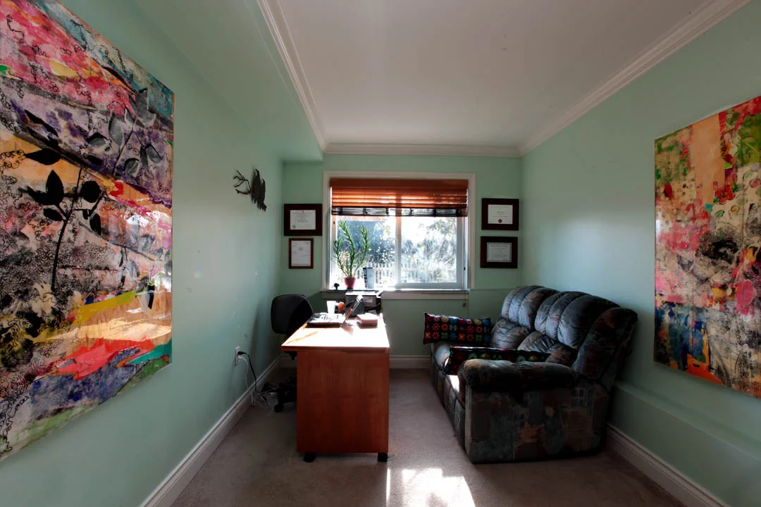 Before Sonya McLeod opened Little Mountain Homeopathy, she decided that original art would help to make her office vibrant and inspiring. I was fortunate that she fell in love with these two paintings. Photograph by Denise Relke.
