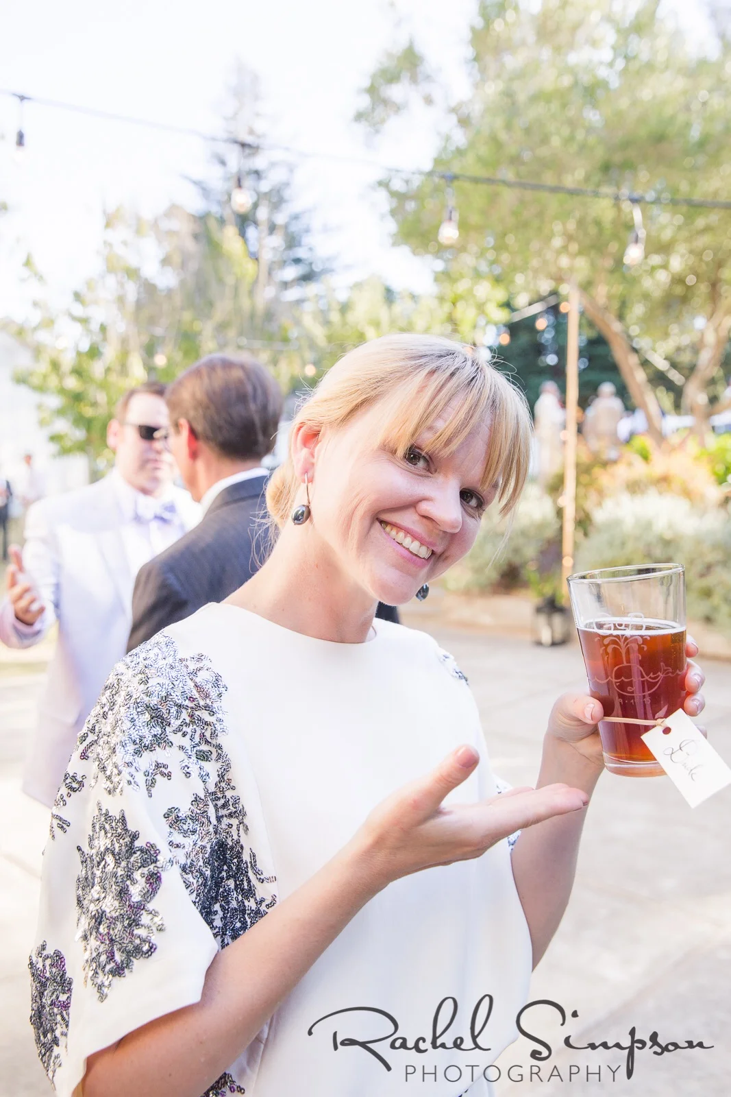 Gabrielle modelling the pilsner glass and nametag