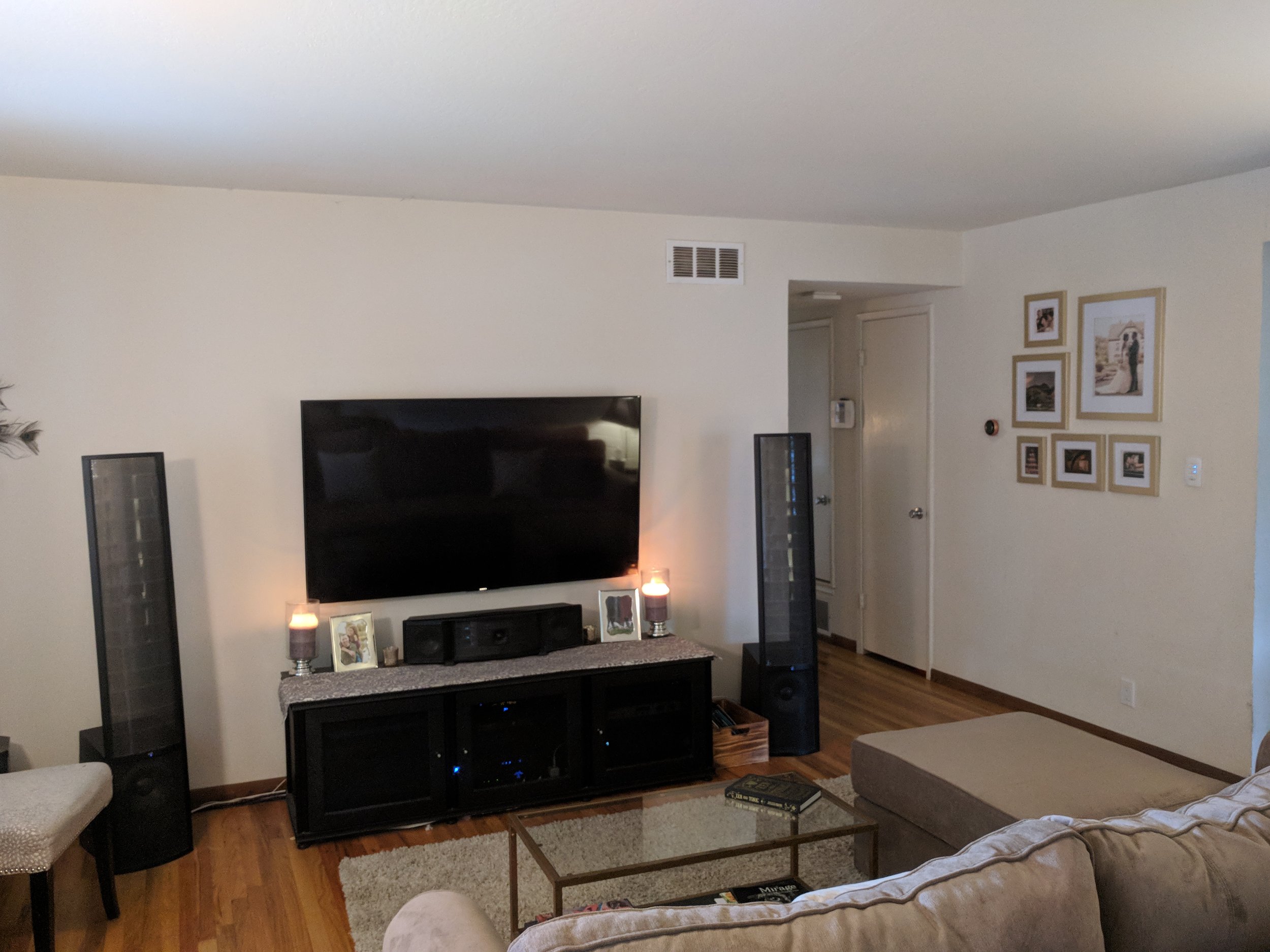 Family room system with Control 4, Sony TV, Pioneer Elite receiver and Martin Logan speakers