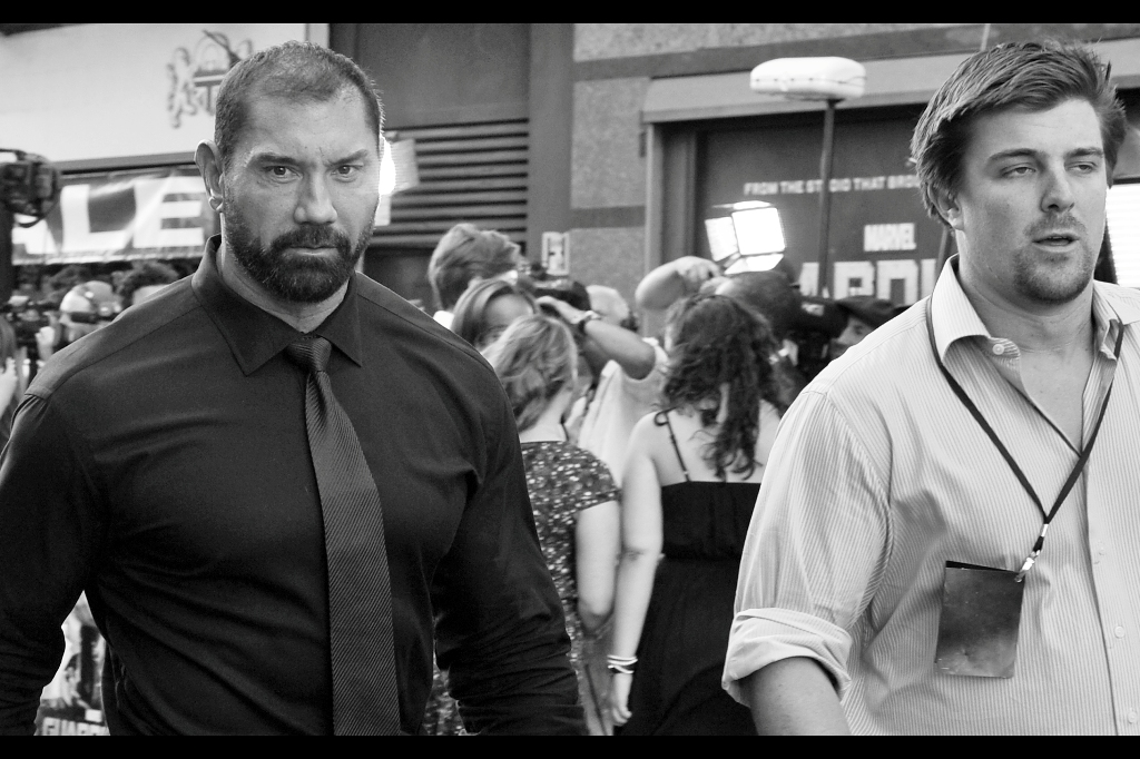 Our next arrival is David Bautista, who I'm reliably informed is/was a former wrestler. Just in case I mistook him for a master of the Japanese art of Bonsai, I suppose. He plays what appears to be a reddish-skinned homicidal psychopath in the movie.