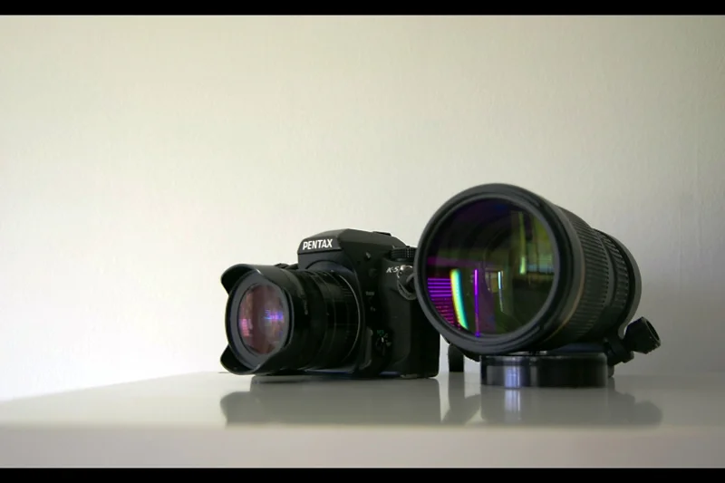 Pentax K5 : 2011 - present (occasionally semi-retired) The even mightier K-5. Now with 60% more frames per second, same great weather-sealing, and better autofocus. The 90mm f2.8 macro gets retired and replaced with a 70-200mm f2.8 for added quality and reach. I also have a short-range prime for (rare) indoor premieres, and a waterproof kit lens in case things get really grim. (They don't usually get really grim)