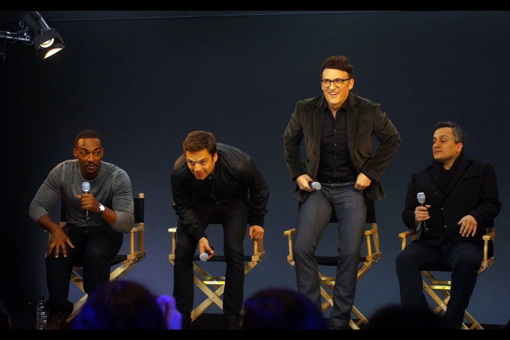 They're here -- and more importantly that guy won't be beaten up by fans! From left to right it's Anthony Mackie ('The Falcon'), Sebastian Stan ('The Winter Soldier') and brothers Anthony and Joe Russo