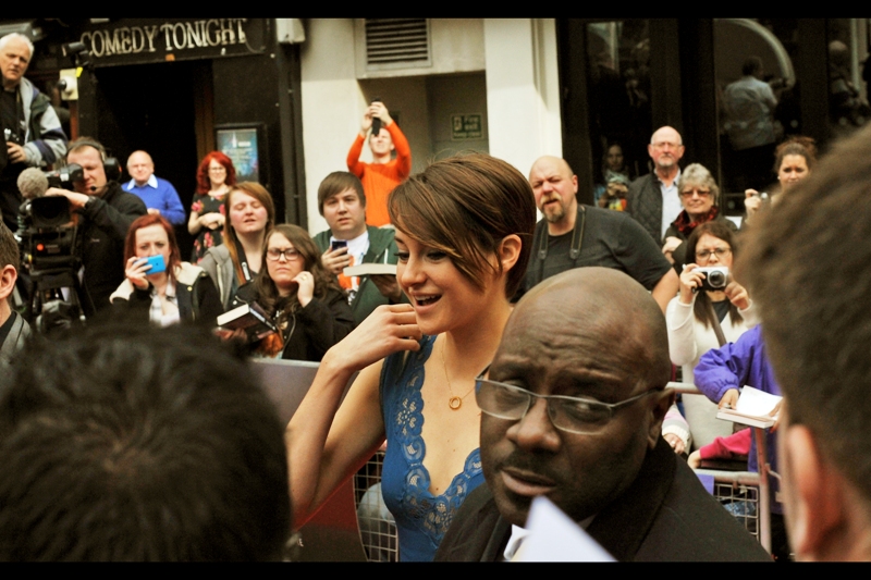 Lead actress Shailene Woodley has arrived, and her bodyguard is making sure everyone knows about it.