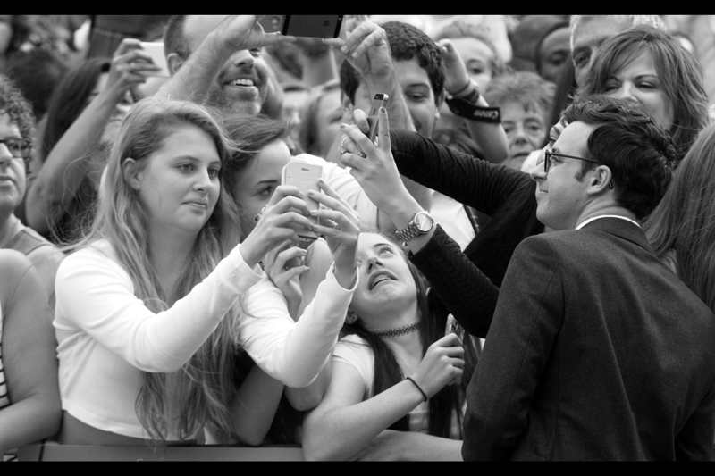 Ordinarily I'd be posting photos of the just-arrived Emily Barrington (who amazingly is best known for being in 24 : Live Another Day!)... but I have to post this photo of Simon Bird performing an inadvertent exorcism on some girl. Or so I choose to observe and report. Well done, Mr Bird.