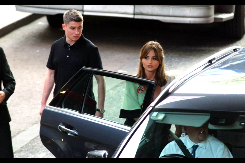 But wait. What light through yonder car door emerges? It is the East, and Jenna Coleman brings a bodyguard in a polo shirt.