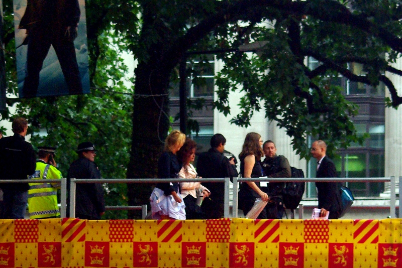 The figure at the centre of this photo is Helena Bonham-Carter, who plays Bellatrix Lestrange. No, really. She's wearing pink and a hat. (You and I have hopefully built up some rapport by now, so I'm hoping you'll take it on trust that it is)