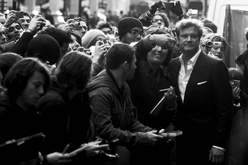 I came for "The Road" because that's got Charlize Theron in it, and a boy can dream (right?)... but I actually got to the cinema for the end of the prior gala, for a movie called "A Single Man". And this is the star of that film, Colin Firth. He is (I'm told) every woman's dream man. (George Clooney will be crushed)