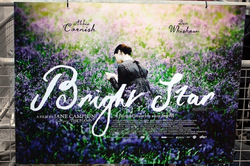 "Bright Star" is a movie about the love affair between poet John Keats and Fanny Brawne, which was cut short by his untimely death at a young age. I actually studied Keats in High School... and the director is from New Zealand, which I've visited. The connections between me and this film are numerous, clearly. (Very cool poster too)