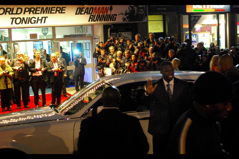 … all I needed was one person's flash to go off and this would have been pretty much perfectly exposed and a high-and-blind-shot would actually have paid off for once. But it didn't. And it isn't. Here, "50 Cent" (aka Curtis Jackson) shows up in the world's biggest F**KOFF WHITE-coloured Rolls Royce.