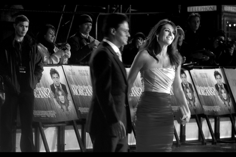 And then, let's say *completely unexpectedly*, actress Elizabeth Hurley turned up. By which I mean - she's not in the film, and she was Hugh Grant's girlfriend for 13 years, until they split in 2000. And yet... here she is. Not wielding a machine gun or anything. Classy.