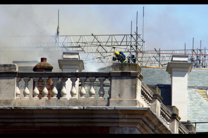 That said, on the "EXCITEMENT" front, the building nearby appears to have caught on fire. Whether musicals would go THAT far to publicise a media event is another matter...