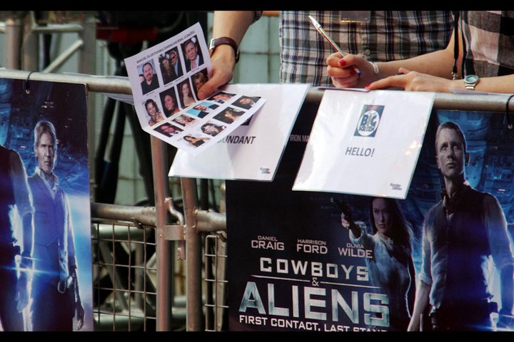 It's certainly not every premiere that has all the three people on the poster coming to it. (Some dude also had a Japanese sheet "E.T. the Extraterrestrial" poster because Steven Spielberg executively produced Cowboys & Aliens, but I think that was a bit TOO optimistic)
