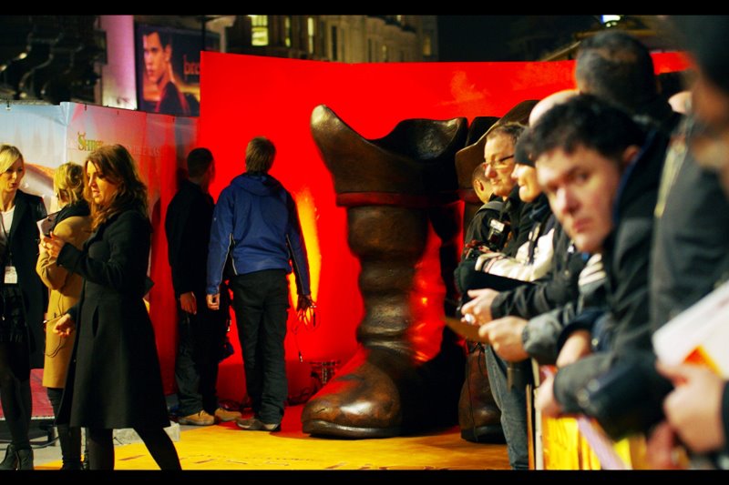 "A Giant boots for Puss In Boots. Nice. Wish they'd thought of that for The Rum Diary"