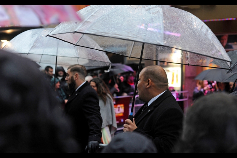My first spot seemed to be about 70% 'view of umbrellas', 25% 'view of security guards' and the rest mostly raincoats and wet hair. (I hope I've established the glitz and glamour of the occasion adequately)