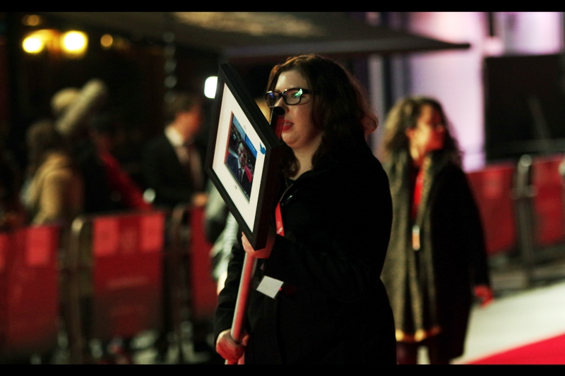 "I don't care if it gets me fired... I'm never parting with this. Don't ever let go, Dominic ". The 'selfie-post' hasn't really been used much by the stars at this London Film Festival. I know Keira Knightley had a go, and I think Benedict Cumberbatch used something like it to take a group shot, but otherwise it's looked like a vaguely threatening flat white robot on the red carpet.