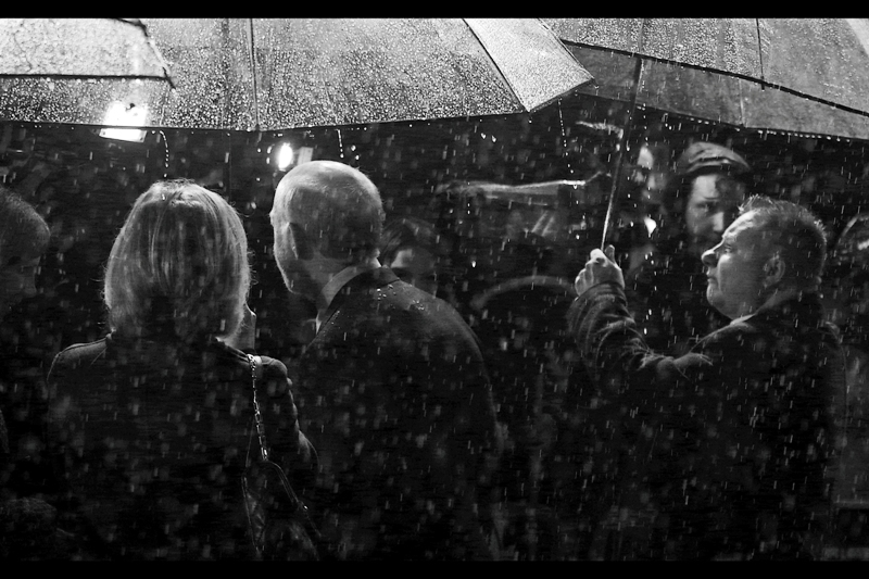 "I guess you guys must have been desperate for this kind of downpour at the premiere for "Noah", huh?" . Ironically, that premiere was quite dry...