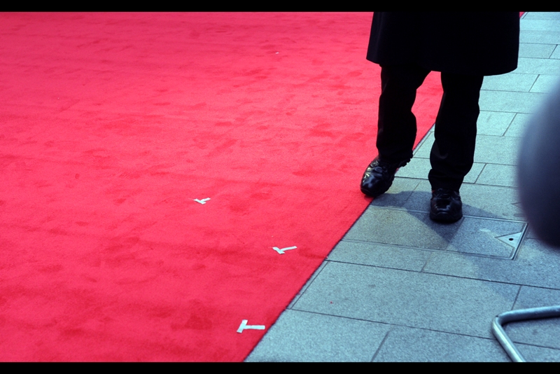 Contrary to (possible) popular belief, people don't just randomly stand on a red carpet to be interviewed or photographed. Sometimes there are markings on a carpet to show where people will stand. Alternatively, you have to be realistic... are you REALLY going to tell Professor Snape or Hans Gruber where he's meant to stand?