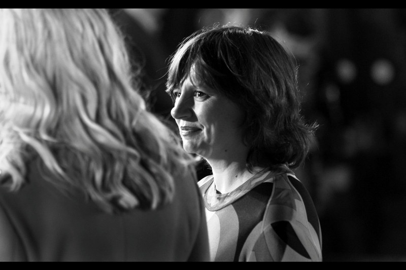 She's one of the organisers (Director?) of the London Film Festival. Sorry about the black'n'white conversion. It makes for a nicer portrait but it means you don't get to see the dress/cloak she was wearing, which looks like it was made by a Peruvan quilting gang.