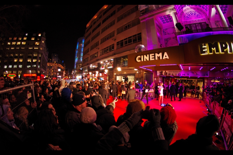 My spot was poor and the premiere space itself was small, but there is a place for a Samyang 8mm held aloft, if for nothing else, then for establishing shots. Not shown in picture : how cold it was. Temperatures were pretty much spot on zero degrees celsius in London. (I was wearing layers.)