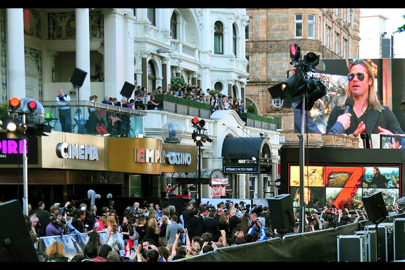 On the off-chance that you think taking a LIVE photo off a TV screen doesn't count as 'a real photo' (and I agree with you) - you can *just* see Brad Pitt on the stage, sort of beneath the serif of the letter 'Z'. Woo. Hoo.