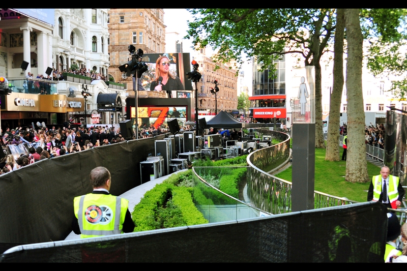 Behind-the-scenes shot. Those 2m high barriers are protecting views of giant boxes of equipment. And Angelina Jolie.