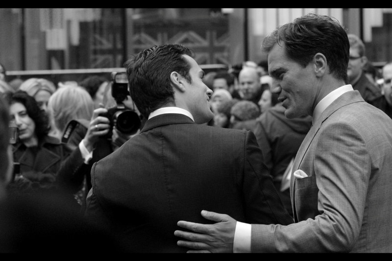 Superman and General Zod exhange an amicable hug. And probably some trash talk, too.
