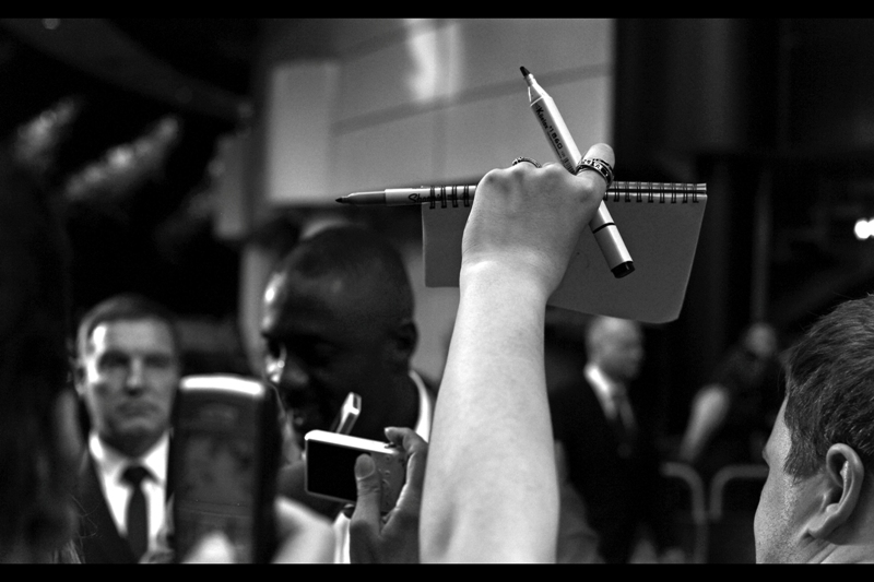 "Sign my book! My arm! This pen! You can use my pen to sign my other pen! Sign Anything!!" . And actor Idris Elba, being nice, will probably acquiesce to your request, too.
