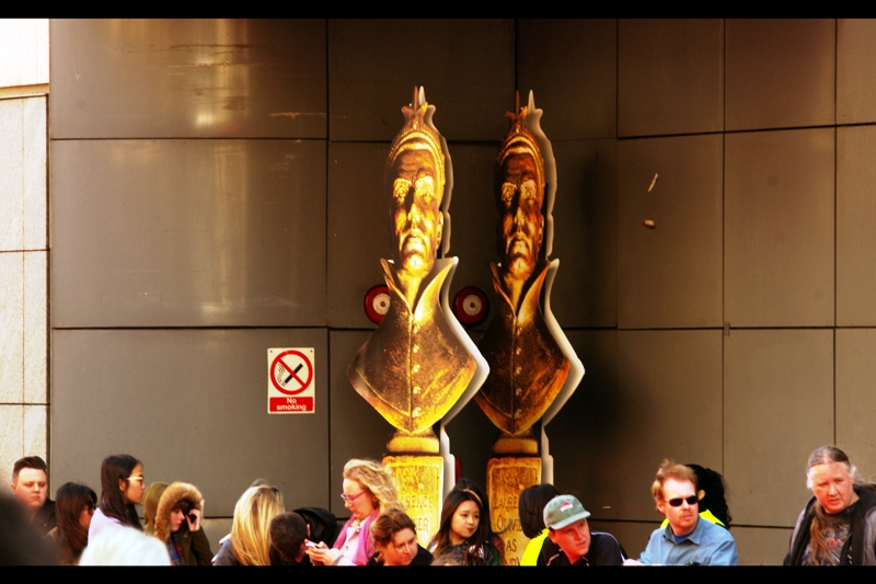 As a physical object, an Olivier Award (not pictured to scale) is one of the more intimidating trophies you can win. Last year they had a couple of them on the red carpet, but this year they only had two and they were glowering in a darkened service vestibule behind the crowd, probably teaming up and beating up people for their lunch money.