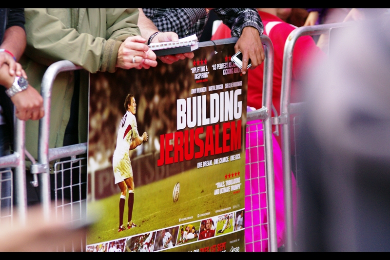 I guess I could in theory attempt to deface one of these posters by drawing a moustache on Johnny Wilkinson, but that would mean that 12 years on I still can't let that Rugby World Cup Final loss go. Which... to be fair, the crowd at this premiere demonstrates that 12 years on, the English still can't let that Rugby World Cup Final WIN go.