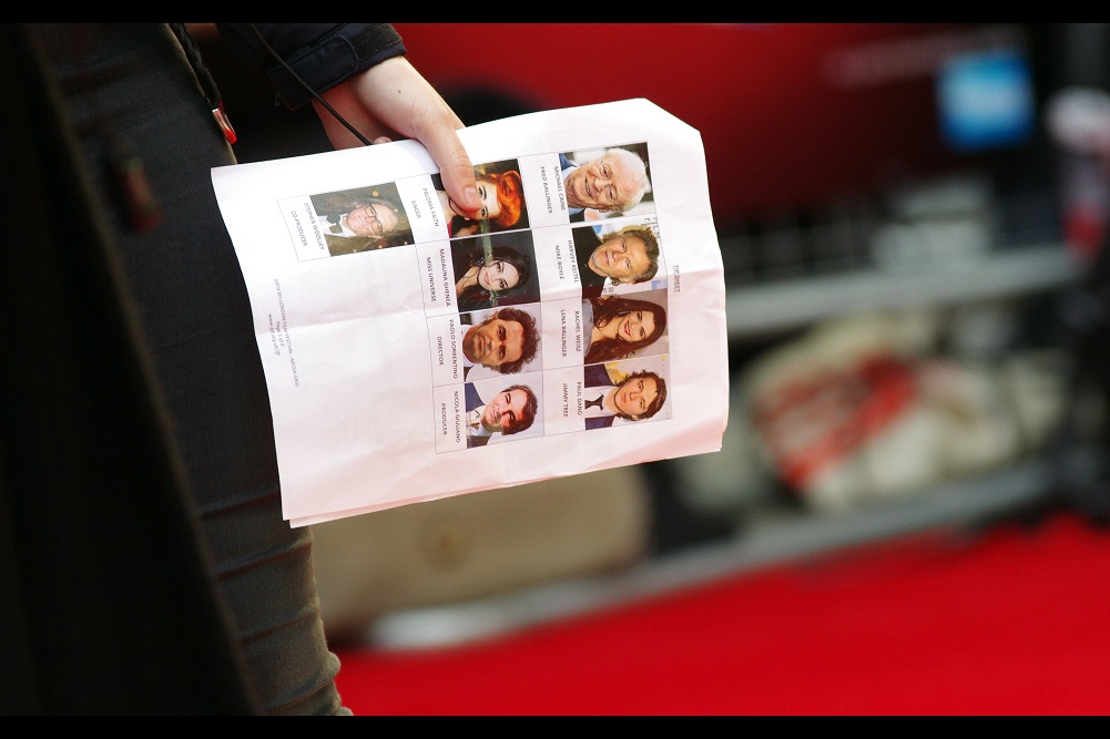 In contravention (again) of all logic and how I could be front row arriving so late, there is a list of attendees and it is a GREAT list! Michael Caine? HARVEY KEITEL?? Rachel Weisz just two days after I photographed her at the premiere of 'The Lobster'??