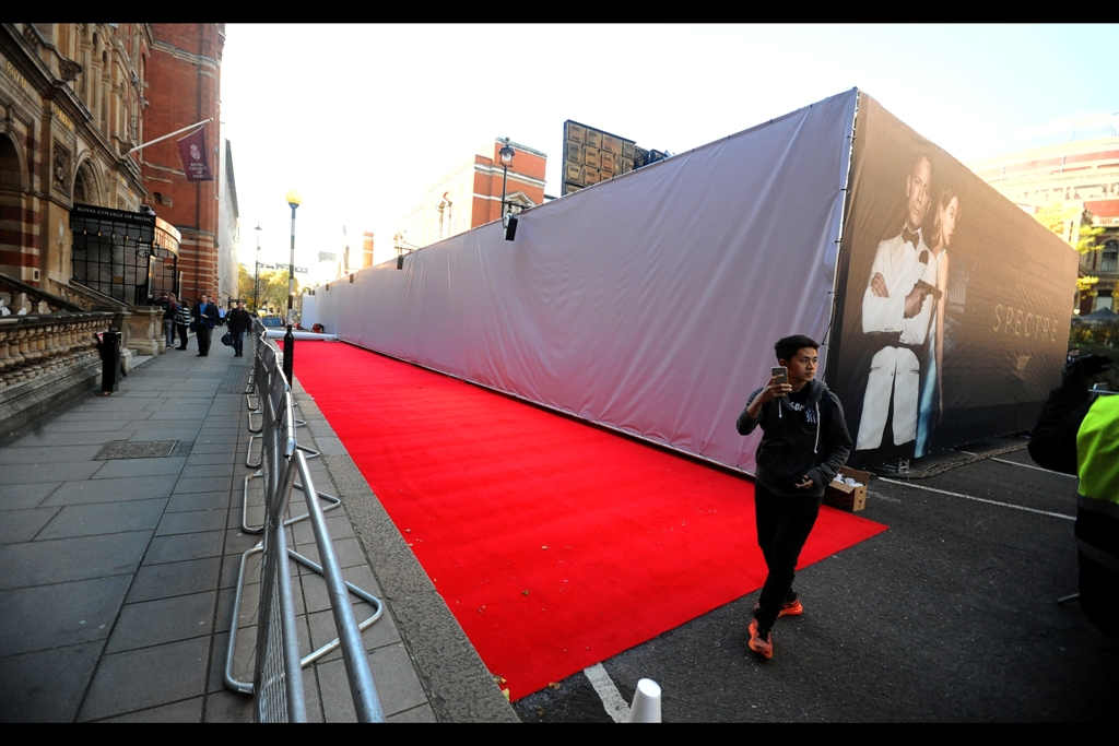 T-Minus 5 hours. 'Spectre' : it's the premiere so big that even the back entrance into the event has its own red carpet.