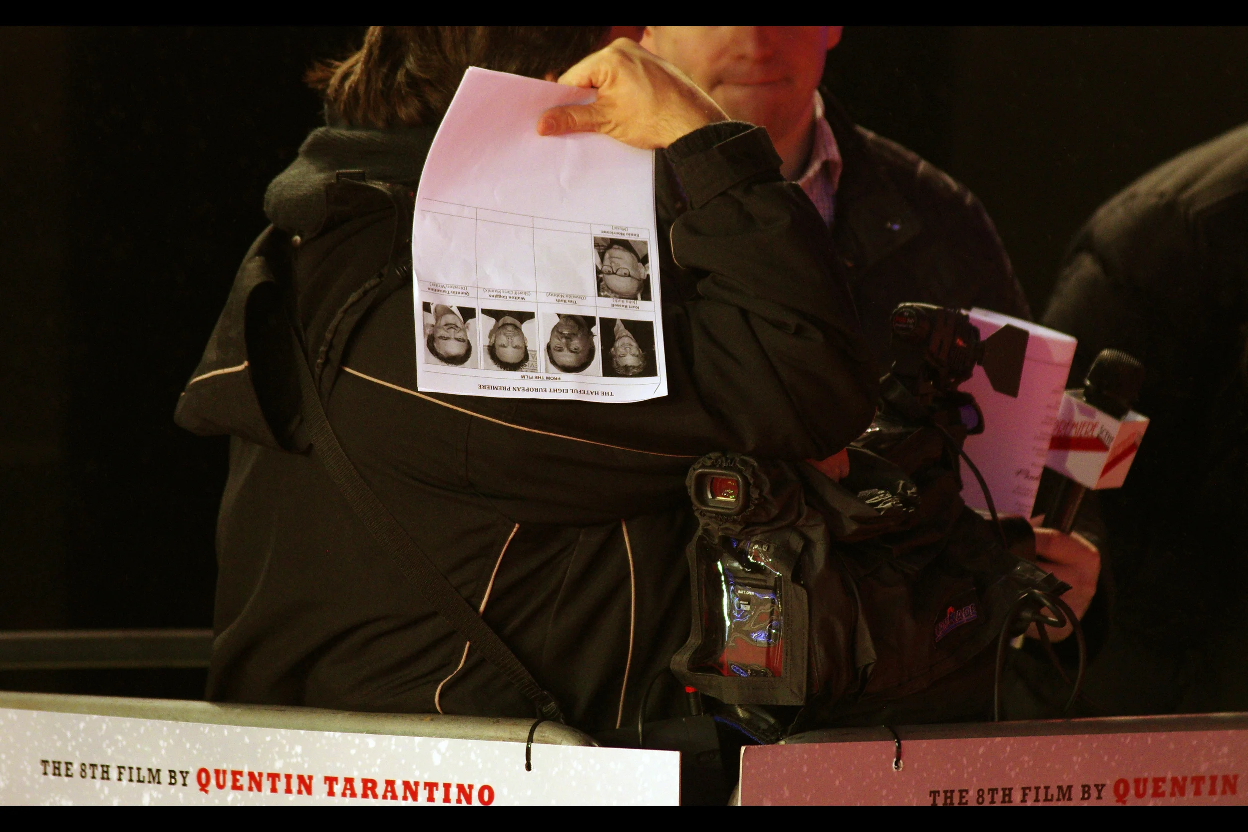 It's a small list, but it's a good list, for this European premiere : Director Quentin Tarantino, along with stars of the film Kurt Russell, Walton Goggins, Tim Roth (none of whom I've previously photographed) and... wait.... COMPOSER ENNIO MORRICONE??? This premiere just got so cool that Mister Impact and DJ Unlikeable Seven are probably grabbing themselves another blanket rather than heading down here to lay down some phat beatz or whatever.