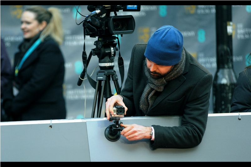 GoPro affixed to a barrier! Now why didn't I think of that? (Actually I did... but turns out Bafta takes a dim view of putting things on their posterboards - this one and another mounted next to it were quickly removed)
