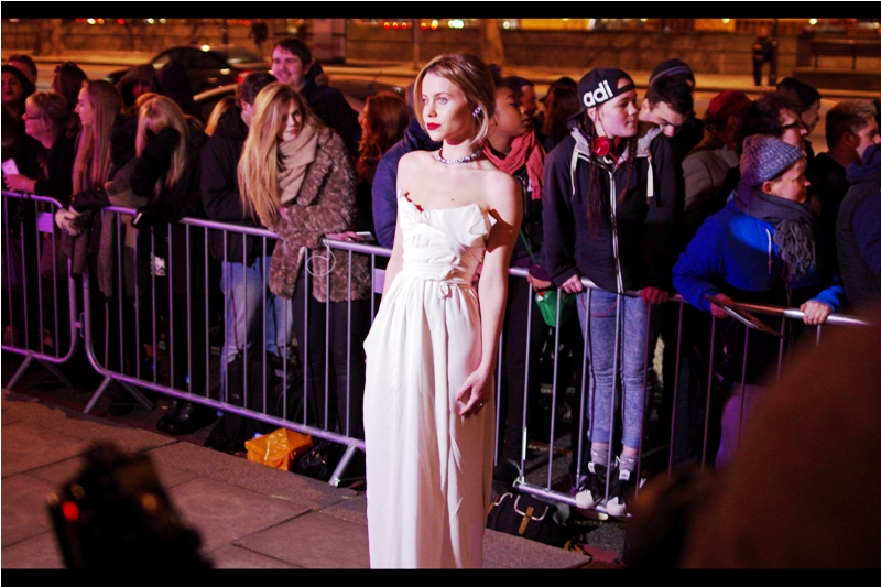 I don't know (a) who she is, (b) who she's wearing or (c) whether that dress is intrinsically capable of supporting itself or its wearer. But I'm wearing three layers of clothing on MY shoulders, and she clearly is not.