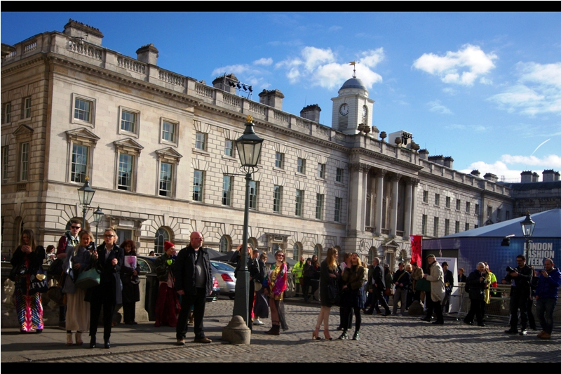 Somerset House is a pretty cool place to host a Fashion Week - it's a nice open area where weirdos can mingle and be photographed by other weirdos, while wealthier, or more influential, or more beautiful weirdoes can escape the regular weirdos and go inside the big tent.