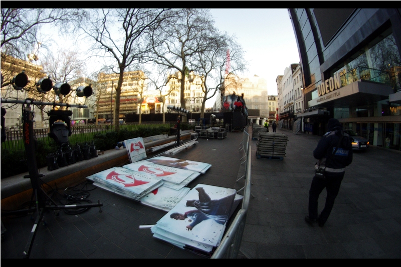 Early morning setup. The posters are about 1.5 times the usual size, but the giant canvases in the background are the real prize, if you can somehow charter a private van to take it home.