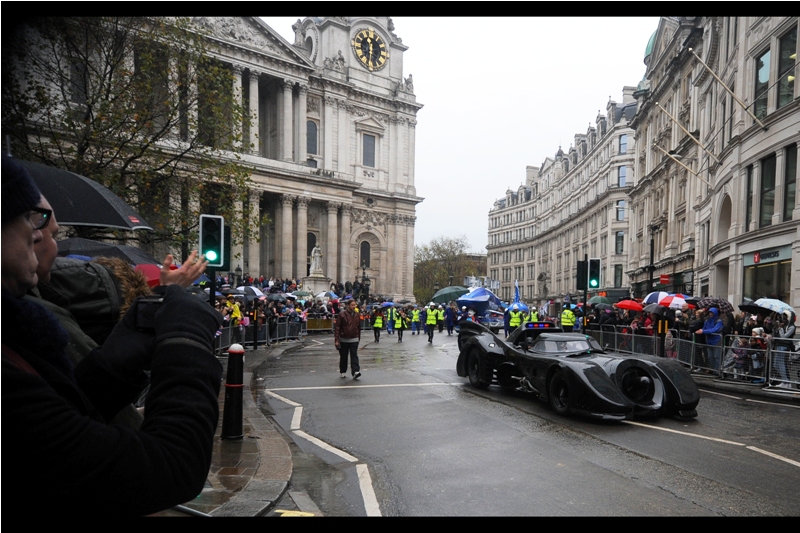 Awesomely, Batman showed up. (And in the background : a large metallic whale. Because...?)