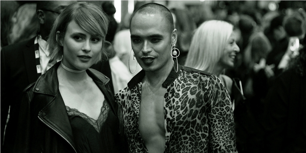 "Guest" (no further information given, at Left) and Sean Miley Moore (X-Factor Singer and Faux Animal Pelt Enthusiast, at Right)