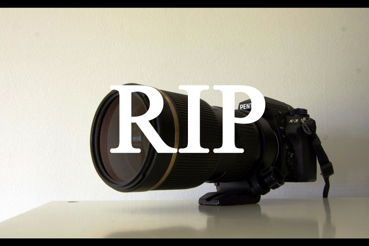 Pentax K3 : 2014-2015, and 2016 (dishonourable and permanent discharge) Meet the only camera in history that was NOT as good as its predecessors because its autofocus is worse, and on top of that Pentax replaced the three-point AF lever with a two-point AF lever so you have less choice in which of the worse AFs you want to choose between. I used this camera for a year and then went back to using the K5. I gave it another chance at the Rogue One premiere where it failed so completely I made sure it would never disappoint me again. I don't miss it - just like I didn't miss the f**king brick wall I threw it against more than once. Apology accepted, K3.
