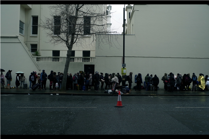 "What do you mean this isn't the queue for the bus? I've been here three hours!" Saturday, 11th February. The morning prior to the night subsequent and I'd made it to The Queue (now in its second street) around 7am, ultimately garnering a wristband with number 247 on it.