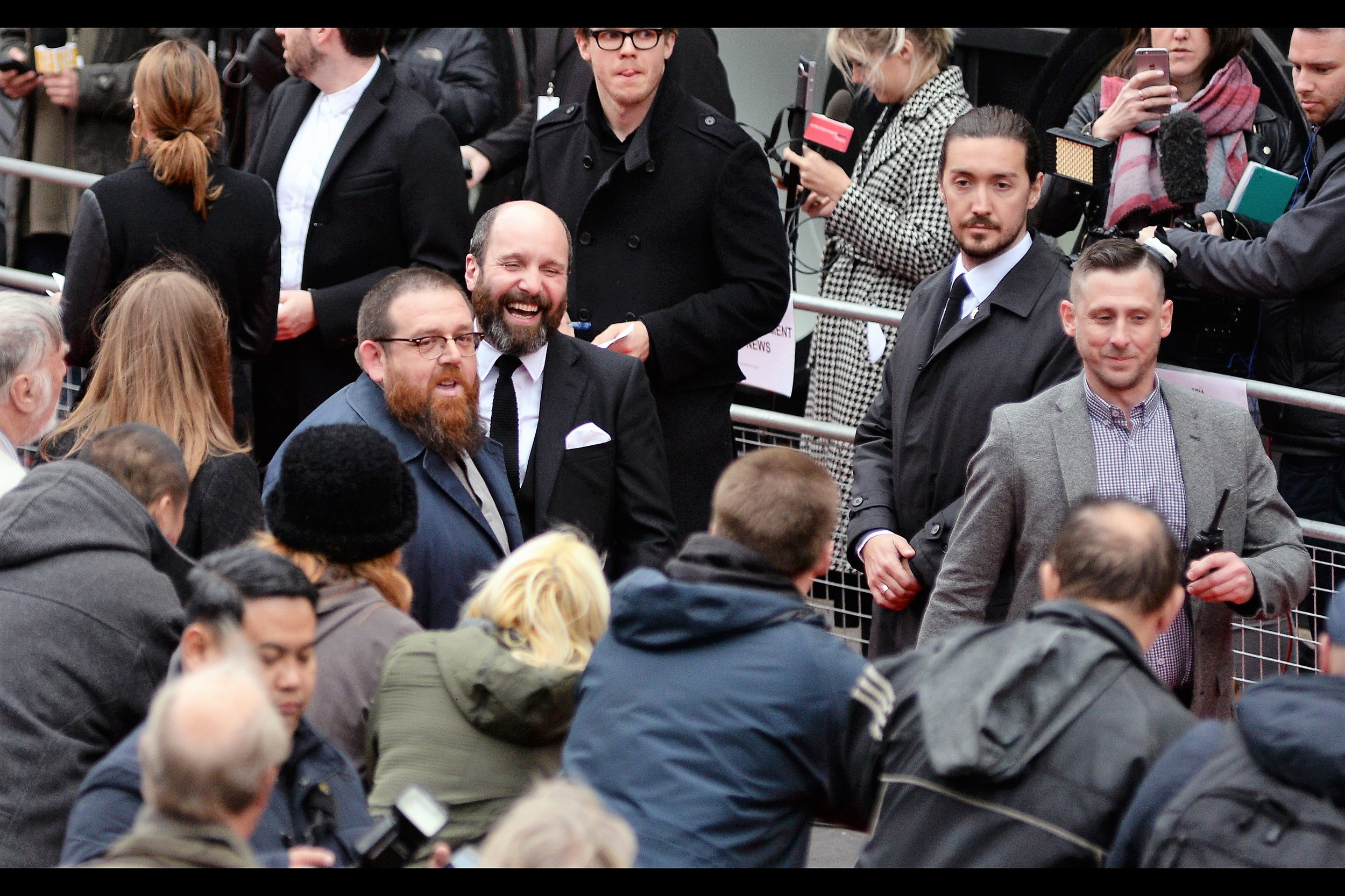 Random (?) attendee : actor Nick Frost. Also, random presence on random attendee : a red beard on actor Nick Frost.