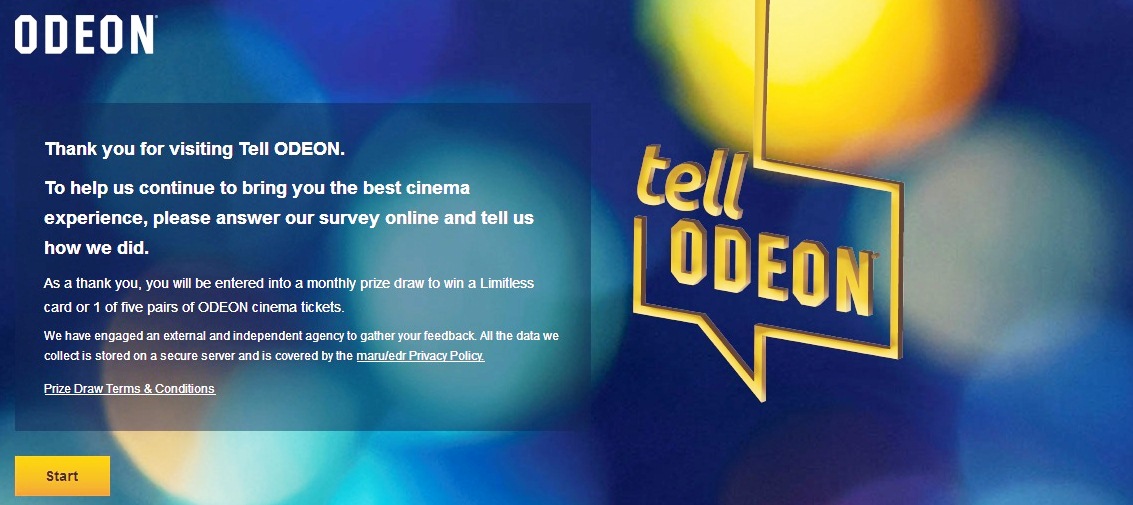 "If you are filling in this survey on a mobile phone while watching a movie in one of our cinemas, we can't stop you from doing that. But from where we're sitting on a server somewhere, know that you have disappointed us very slightly (but thank you for your feedback!!)" (screengrab : tellodeon.co.uk redirected to survey site)