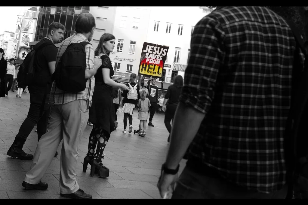 The street preachers have had two shift changes and even spent some time singing hymns and talking to police who seemingly wanted them to stop shouting their messages ad nauseum, something the preachers gleefully interpreted as official instructions not to tell people to be nice to each other, faithful to their spouses, or fall prey to drugs and alcohol.