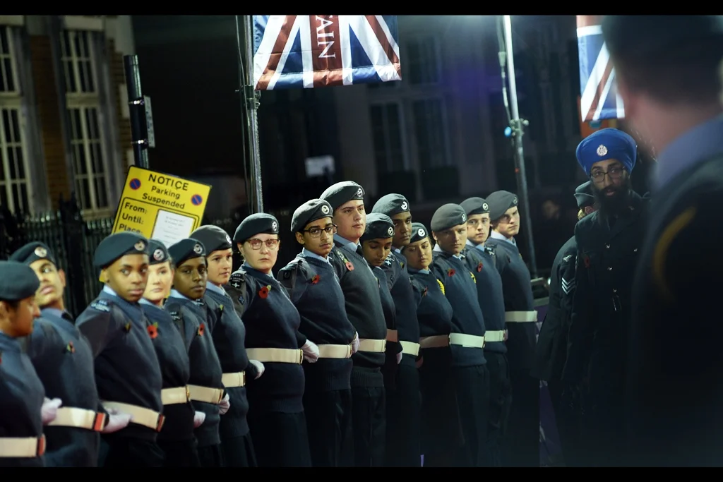 "Okay... who here didn't know that white belts clash with navy uniforms?" - not only were we first loaded into the incorrect pen at this event, but once we'd settled, a full third of the length of the red carpet was subsequently blocked by people in uniform forming an honour guard.