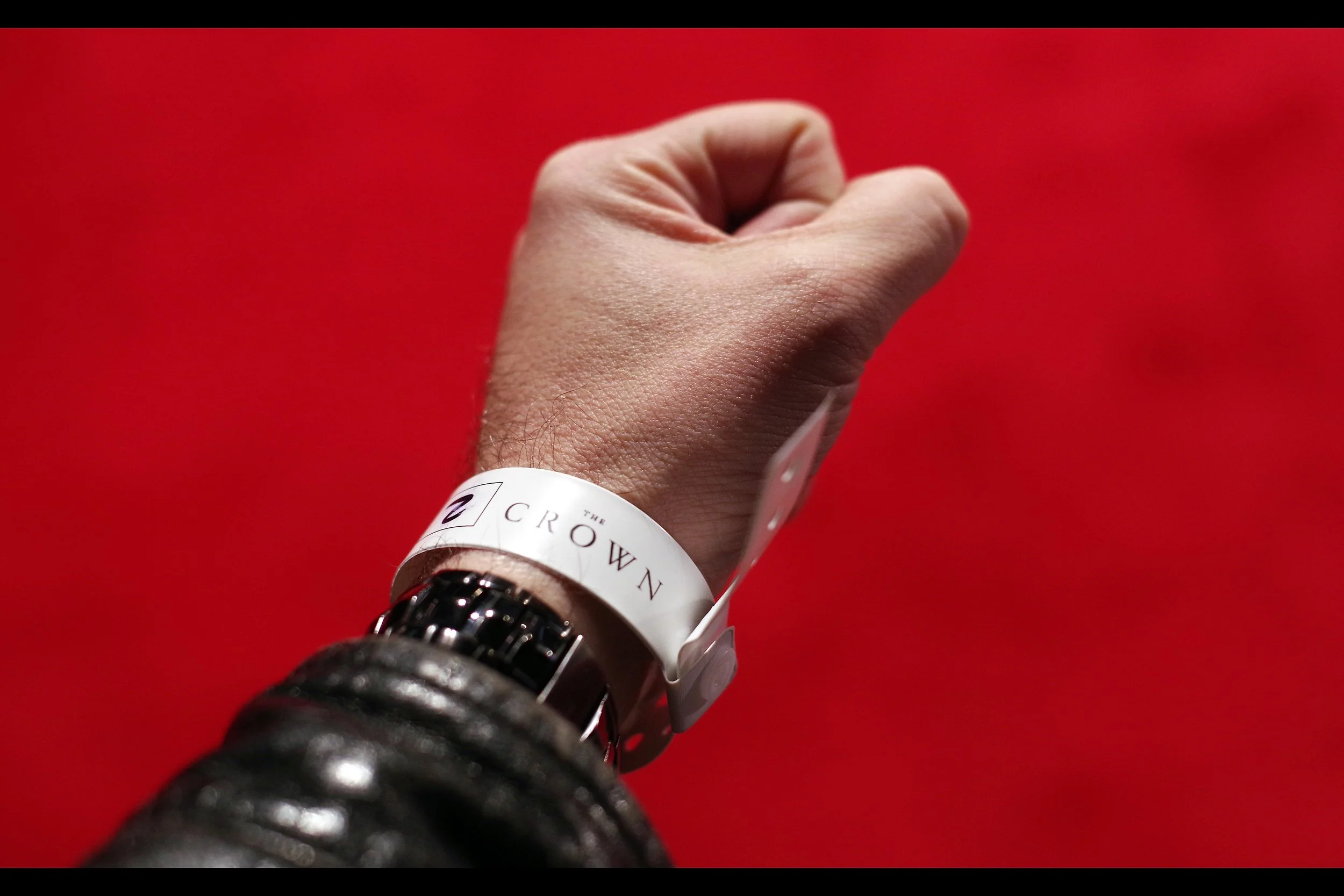 Due to what can only be described as "amazing circumstances" I ended up with White Wristband #2 for this premiere; and due to what can only be described as peanut-headed incompetence I was asked to move from my spot to make room for people let into the pen later with competing Blue wristbands... and I lost my spot to somebody with a worse wristband than me. Well hooray for predictable weirdness,