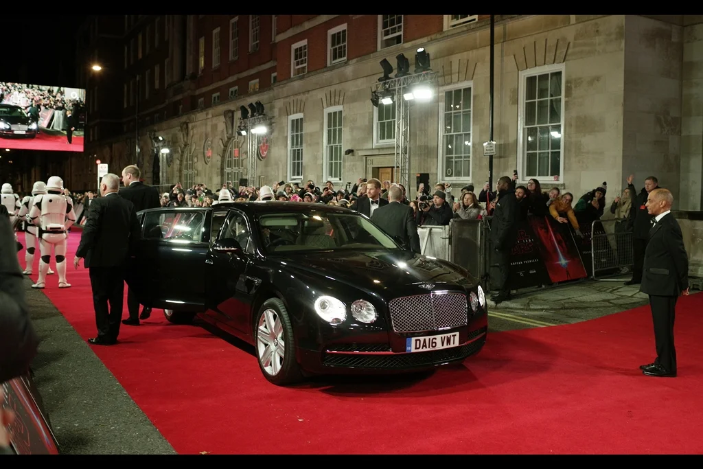 Late arrivals, but I suspect not in the movie : the Princes Harry and William. There were bag-checks and sniffer dogs at this premiere, but I do wonder about whether anyone checked the Stormtroopers...