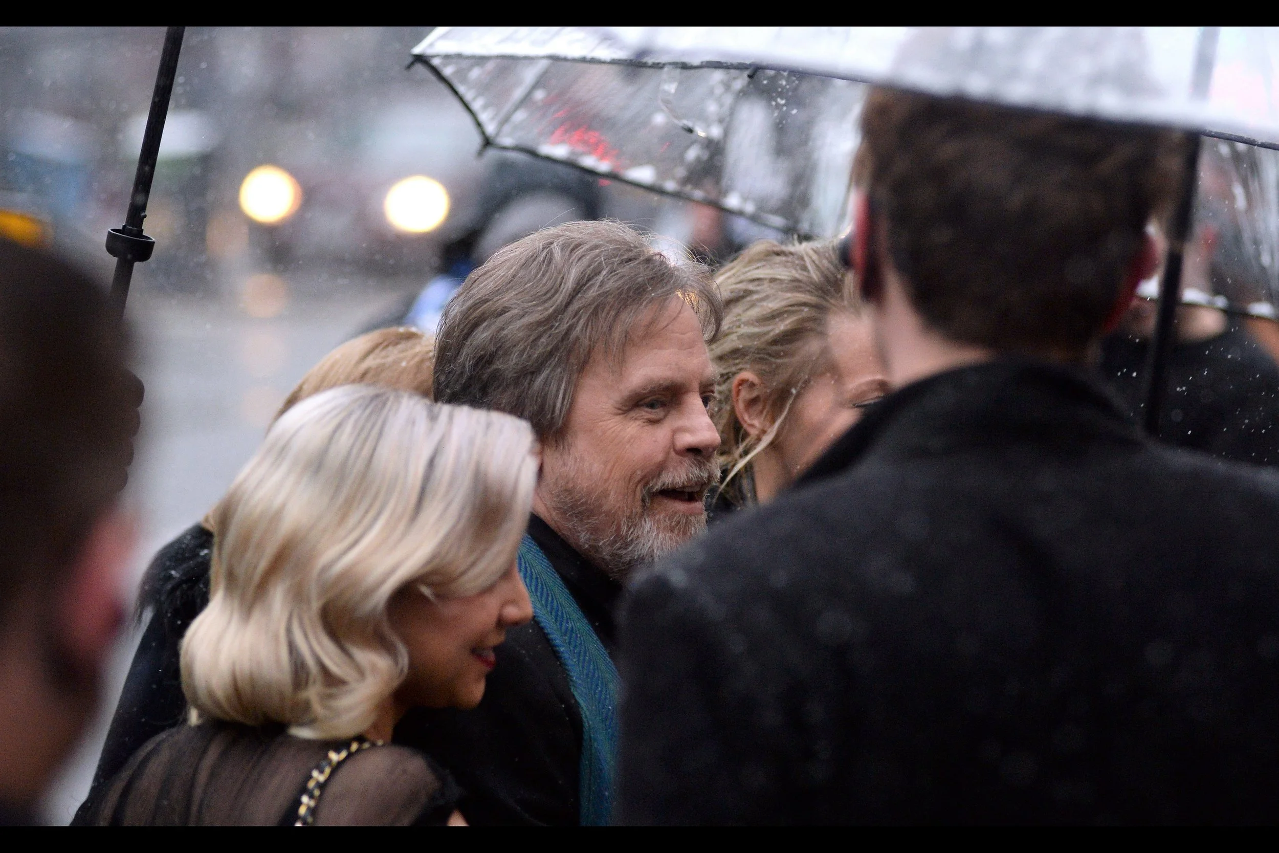 Sadly, this is as good a photo of Mark Hamill as I was able to take, owing to the clamouring of security, PAs, photographers, soothsayers, passersby, (probably) his family, errant cameras, mobile phones, heads, beanies, and even particularly enthusiastic flakes of snow.