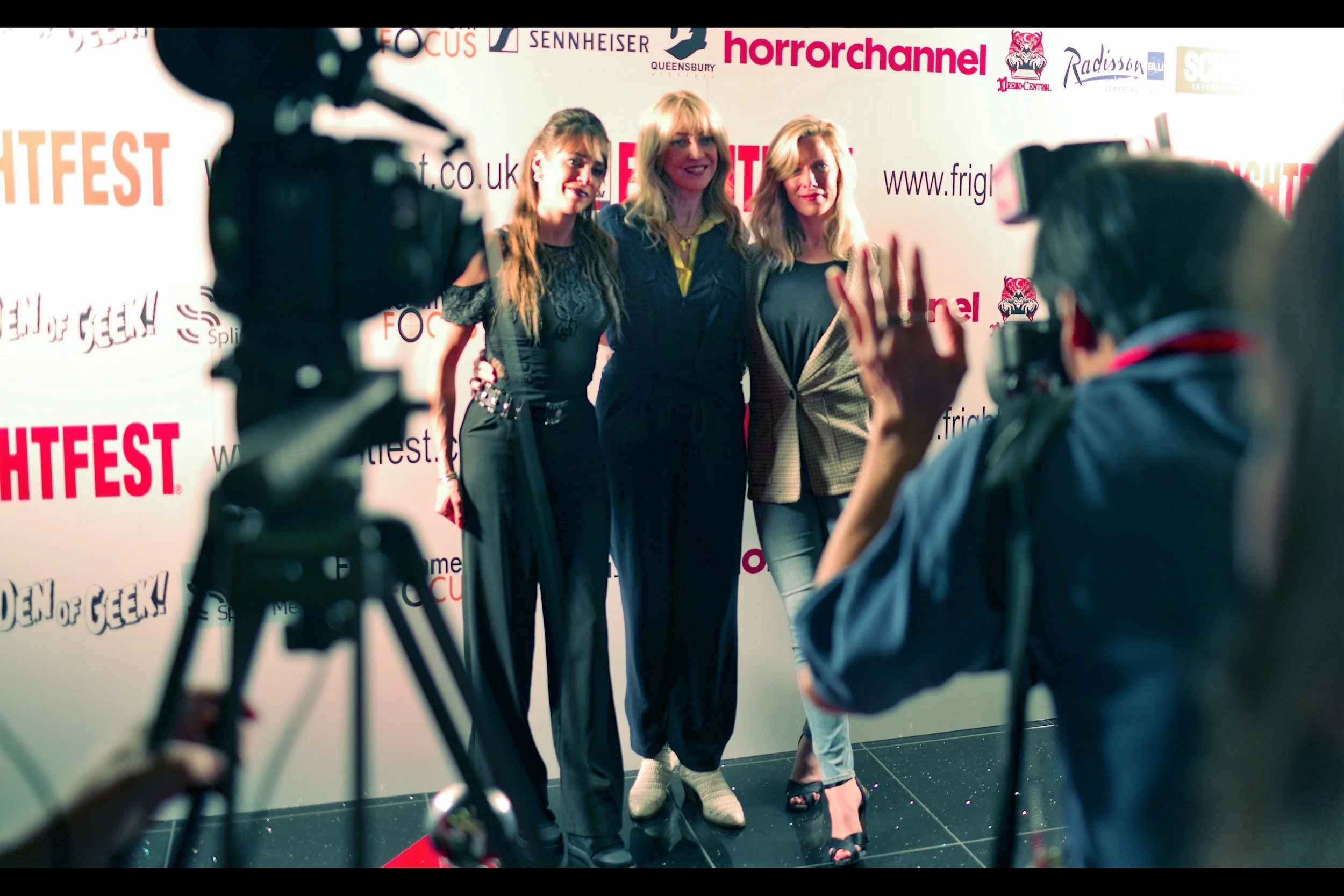 Good news : through a combination of imdb.com and my own resources, I have been able to determine that these are, from left to right, Sharon Maughan, Candis Nergaard, Shauna Macdonald, and the blurry left hand of a human male.